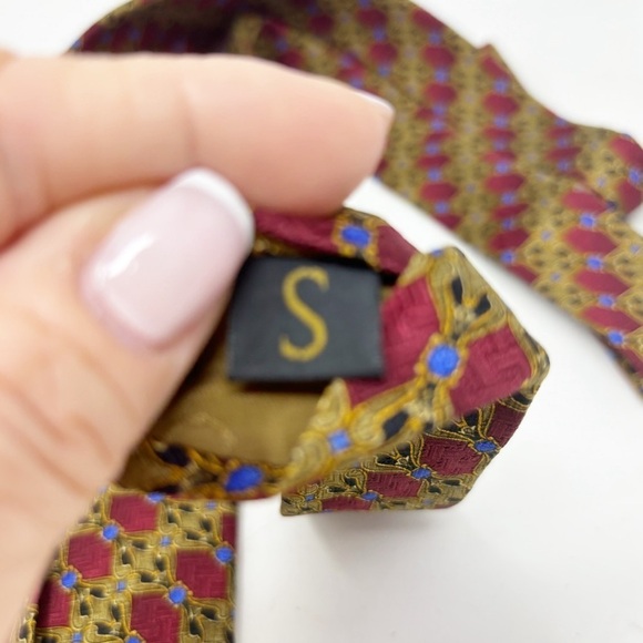 ROBERT TALBOTT STUDIO Men’s Maroon Blue Scroll Print Silk Hand Made Tie USA 59” - Picture 6 of 7